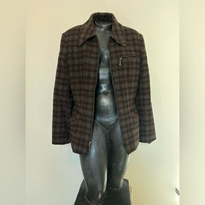 Wool Blend Brown Plaid Jacket